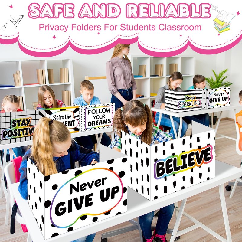 Honoson 24 Pcs Bulk Inspirational Privacy Folders for Students Cardboard Test Privacy Boards Motivational Words Desk Dividers Shield for Classroom School Study Supplies, 6 Styles(Polka Dot)