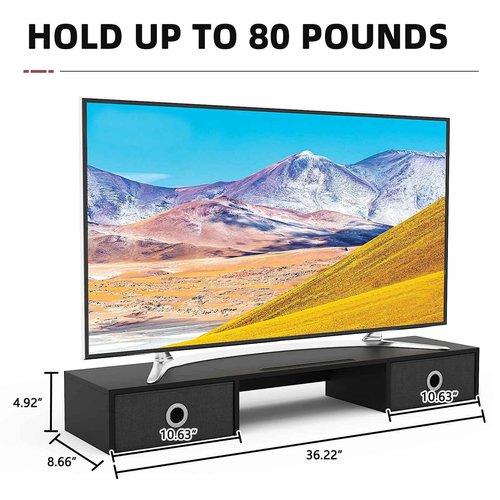 YAOHUOO Dual Monitor Stand with LED Light 2 Drawers, Computer Monitor Riser for 2 Monitors, Large Desktop Organzier with Storage for PC/Laptop/Computer/TV Screen/Printer