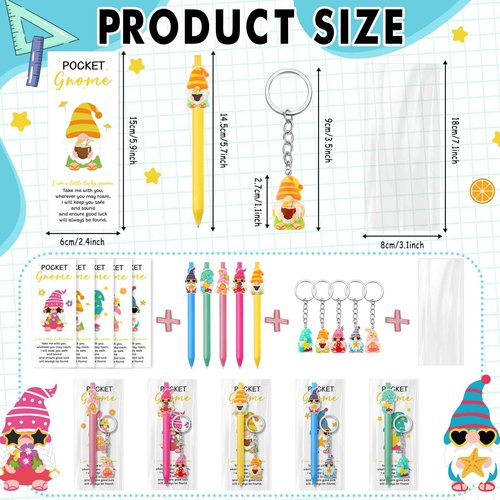 Sayglossy 50 Sets Employee Appreciation Gift Bulk Gnome Themed Staff Gifts Set Includes Hawaii Ballpoint Pens, Summer Keychains, Gnome Bookmarks, Transparent Bags for Coworkers Birthday Party