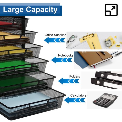 Natwind Mesh Desk Organizer with 6 Tier Sliding Drawers, Paper Sorter, Multi-Functional Home Office Supplies Storage Tray for Letters, Documents, Books, Mail, Files, Arts & Crafts Supplies - Black