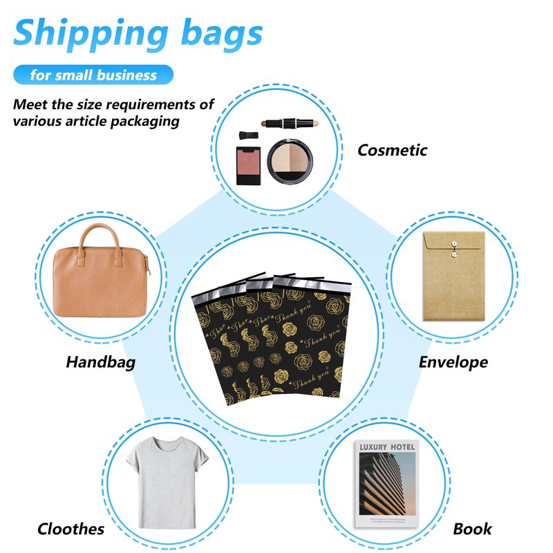 Jowlroel Thank You Poly Mailer 10x13 Inch 100 Pcs, Waterproof and Tear-Resistant Shipping Bags for Clothing, Strong Mailing Bags with Self-Seal, Gold Rose Printed Packaging Bags for Small Business