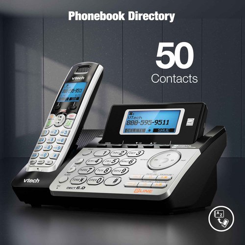 VTech 2-Line Cordless Phone for Small Business or Home with Answering System and Mailbox on Each Line, Caller ID/Call Waiting, Intercom, Hearing Aid Compatible | DS6151 (Black/Silver)