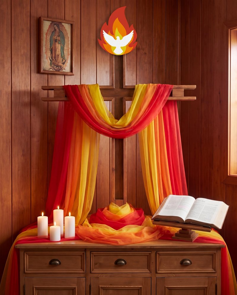 Zhengmy Pentecost Decorations Set- Red Yellow Orange Long tulle Photo Backdrop Drapes Dove Pigeon Flame Cutouts, Holy Spirit Religious Backdrop Supplies for Church Sunday School, Christian Holiday