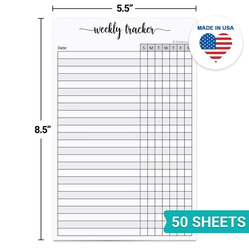 321Done Weekly Tracker Notepad - 50 Sheets (5.5" x 8.5") - Habit Tracking Days of Week Tear-Off Sheets, Planner Organizing - Made in USA - Simple Script