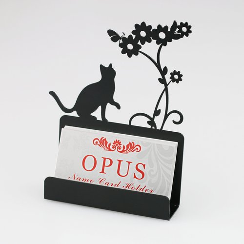 Business Card Holder Stand for Office Coffee Shop Store Organizer Christmas Valentines Day Graduation Gift - Cat Shape -Black