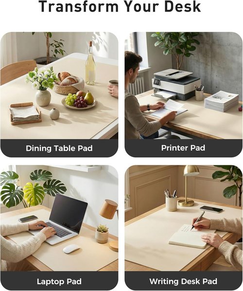 Aothia Faux Leather Desk Mat - Large Non-Slip Mouse Pad with Waterproof Surface | Beige (63" x 17")