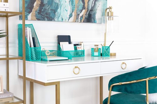 BLU MONACO 5-Piece Dark Teal Desk Organizer Set - Desk Accessories for Women - Teal Desktop Organization