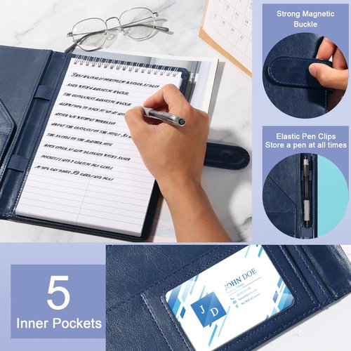 Leather Steno Pad Holder 6x9 Steno Pad Cover Business Padfolio Organizer Leather Cover Compatible With 6x9 Steno Notebook Portfolio Pocket Organizer With Pen Loop for Business Office(Dark Blue)