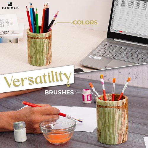 Radicaln Marble Stationary HolderGreen Onyx 4" Handmade Pen Holder for Desk, Ideal for Desk Organizer, Workspace Accessories & School Stationary