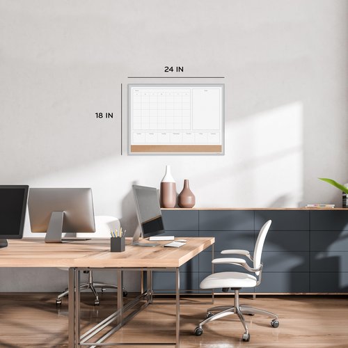 U Brands Magnetic Dry Erase 4-in-1 Calendar Board, 24"x18", Silver Aluminum Frame