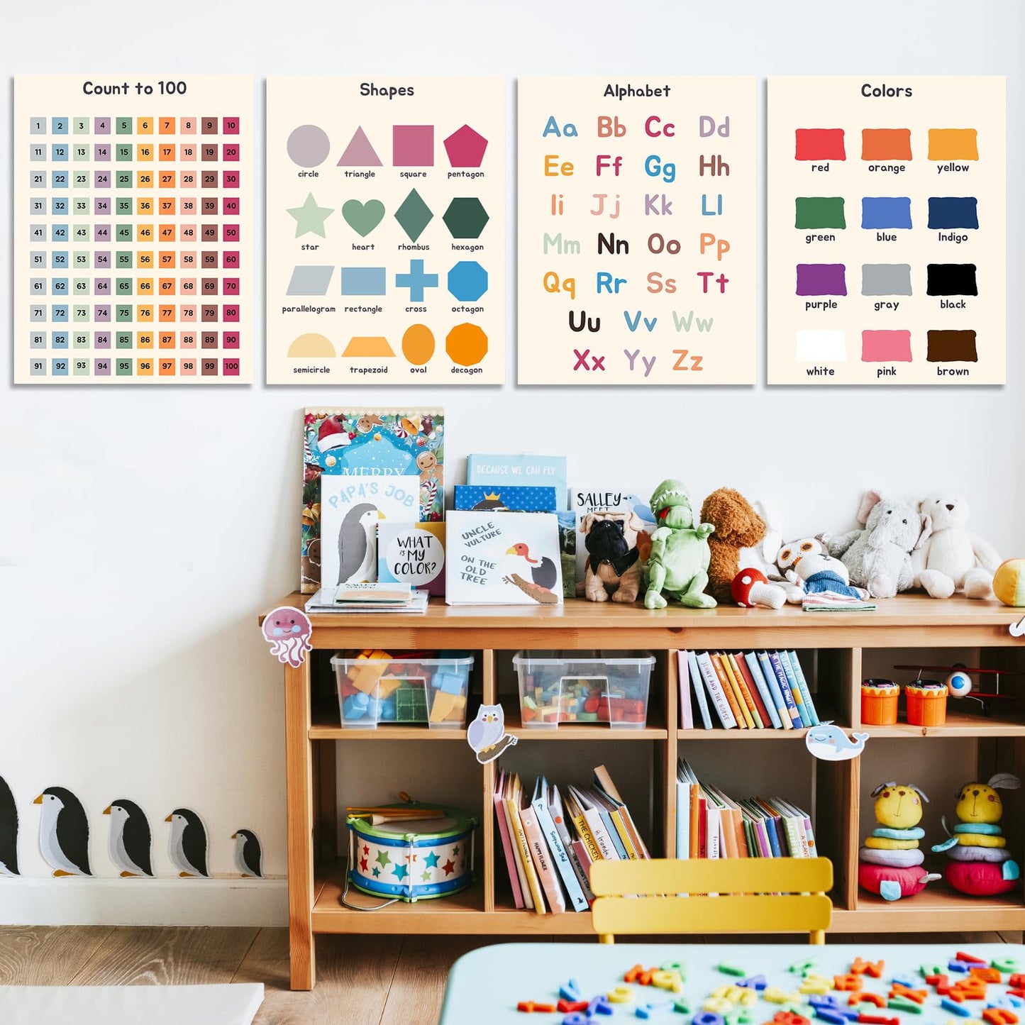 Educational Preschool Learning Posters,Alphabet ABC Posters for Toddlers Classroom Playroom Wall Art Decor,Counting Chart for Kindergarten,Pre K Learning Poster for Toddlers 1-3 Homeschool Supplies