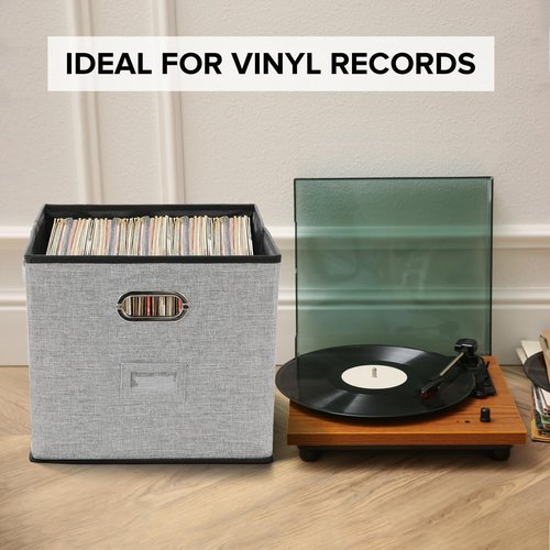 TARSUKA Vinyl Record Storage Box Hold 100+ 12" Albums Stackable LP Storage Bin with Lid Record Holder Protect Albums, CDs, Books, Magzine, Files