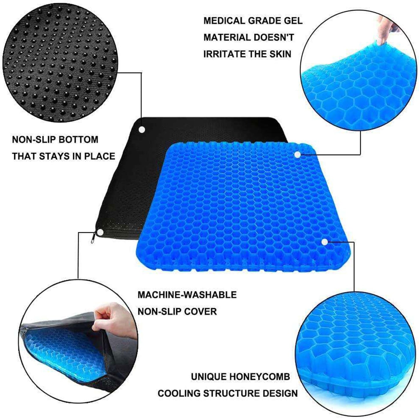 Pampkin TPE Gel Seat Cushion – Ergonomic Pain Relief for Sciatica, Tailbone, Hip & Lower Back Pain – Breathable, Washable Cover – Ideal for Office, Car, Wheelchair, Stadium & Long Sitting Relief