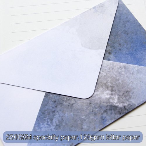 Tuhangcc Stationary Paper Set Minimalism - Hand Blended Colors,12 Envelopes (4x6 in) & 24 Lined Paper for Wedding Love Letters, Invitations, Anniversaries (Lake Blue - Grey)