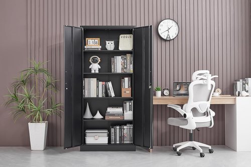 Guizeeopo Metal Garage Storage Cabinet - Adjustable Shelves & Doors | 71"H Matte Black Kitchen Pantry & File Cabinet