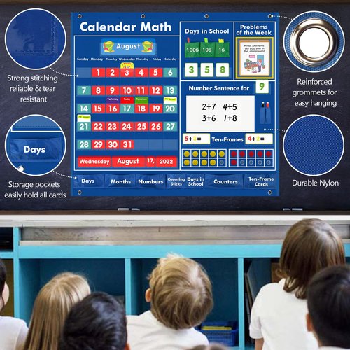 KIKIGOAL Daily Math Calendar Classroom Pocket Chart Educational Pocket Chart Teaching Materials for Daily Math Activities All About Number Activities for Elementary and Pre-school