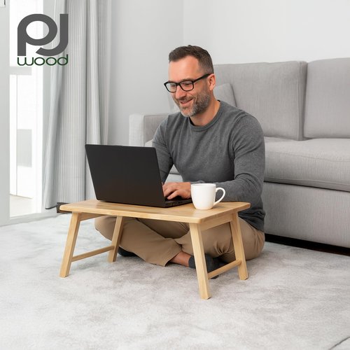 PJ Wood Folding Laptop Desk Tray, Lightweight Portable Table for Bed or Couch Computer Work, Eating at Home, Small Spaces, 24 Inch, Natural