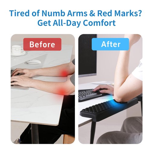 MEKASS L-Shaped Desk Wrist Rest Elbow, Forearm & Wrist Comfort Support for Table or Desk Edge, Non-Slip, Memory Foam Padding 2-Piece Set (Oval Black