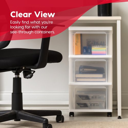 IRIS USA Plastic 3-Drawer Storage Organizer Rolling Cart, with Wheels Casters, 2-Pack, for Classroom Art Supplies Bathroom Dorm Bedroom Laundry Room, Slim Narrow, White/Clear
