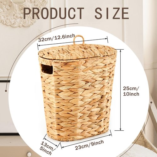 Ctosree 3 Gallons Small Wicker Trash Can with Lid Handle Woven Wicker Rattan Bathroom Waste Basket Boho Trash Basket with 100 Plastic Garbage Bags for Bedroom Office Laundry (Oval Style)