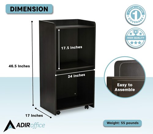 AdirOffice Podium with Wheels, Hostess Stand for Restaurant, Rolling Podium Stand, Black