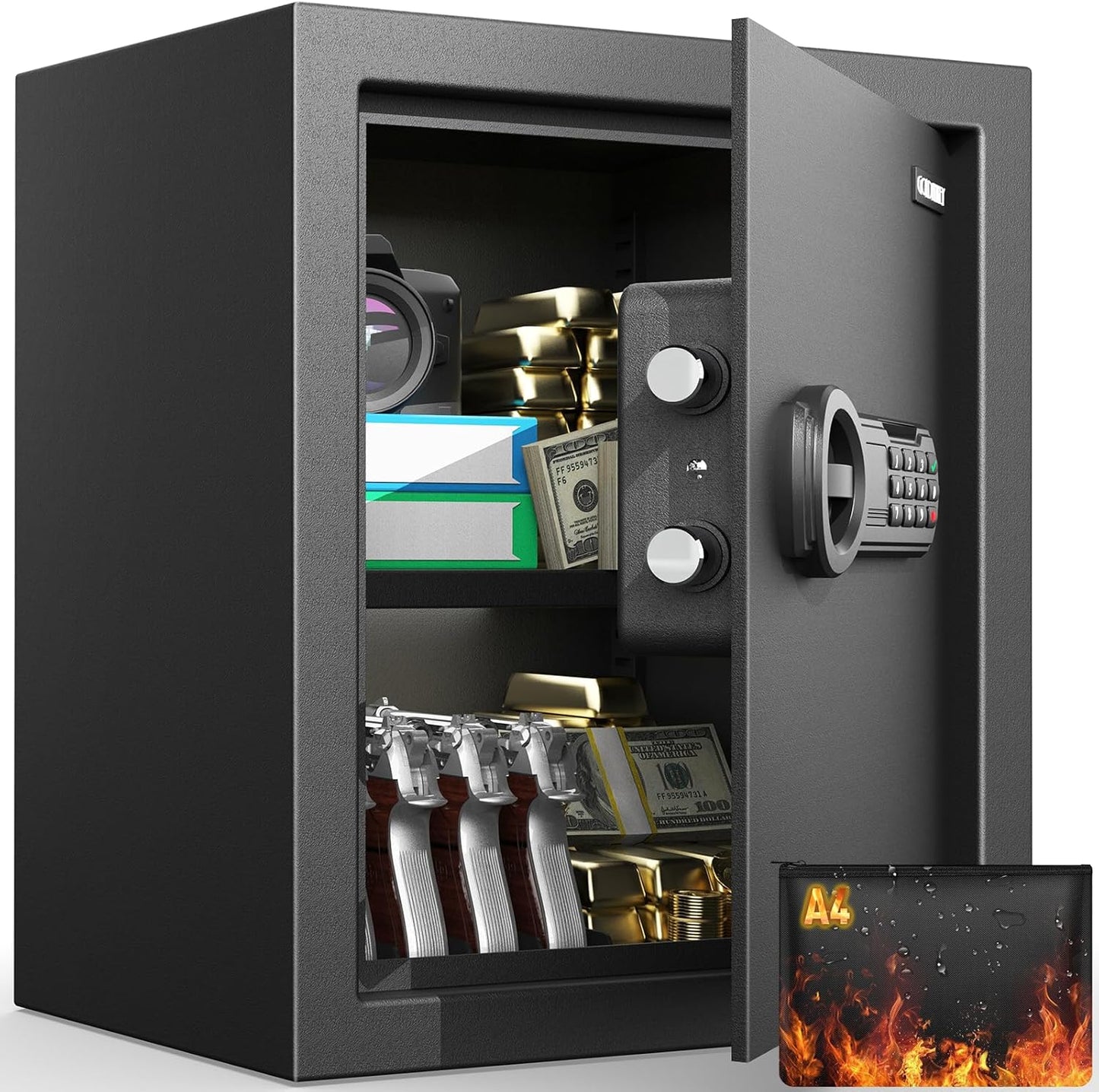 <1.6 cu.ft.>Goldenkey Digital Safe with Electronic Keypad, Document Safe with Removable Shelf, Personal Safes Box Perfect for Guns, Laptop for Home, Office, Hotel, 11.81"D x 14.96"W x 11.81"H