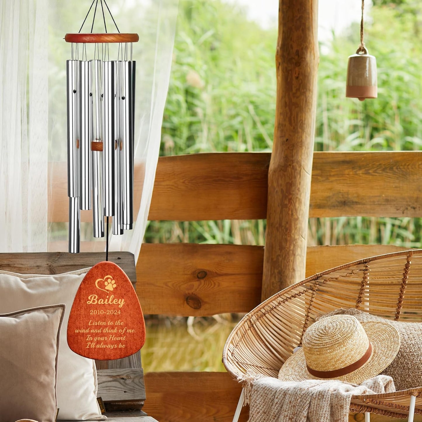 Skiennix Personalized Dog Memorial Wind Chimes - 25.5'' Pet Sympathy Gift in Silver for Dog Loss
