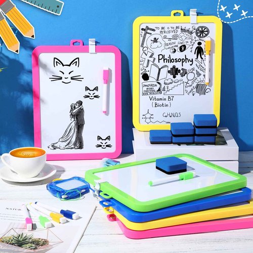 Lincia 36 Pcs Mini Magnetic Dry Erase Whiteboard Kit Include 12 Magnetic Whiteboard 8.5'' x 11'' with 12 Markers and 12 Erasers Small White Board for Christmas Operation Back to School(Bright Colors)