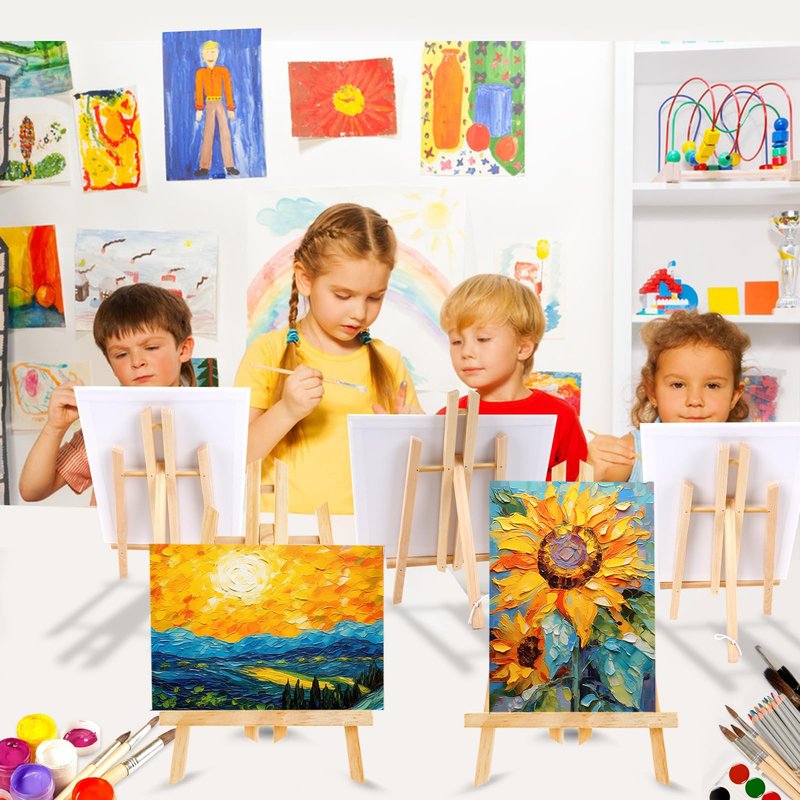 240 PCS Professional Painting Set with 20 PCS Wood Easels,20 Packs of 200 Brushes with Nylon Brush Head and 20 PCS Palettes, Painting Supplies kit for Kids & Adults to Painting Party.