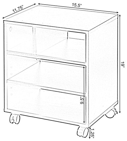 Basicwise Wooden Office Storage Printer Stand with Wheels, Black
