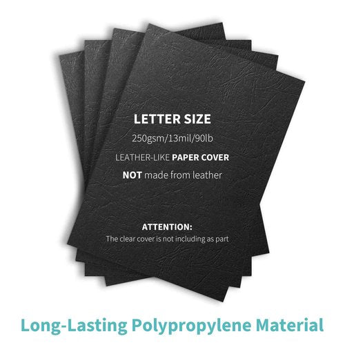 Binditek 200 Pack 13 Mil Grain-Texture Paper Binding Presentation Covers, 8.5 x 11 Inches, 250 GSM, 90lb, Un-Punched, Letter Size, Black, Office Supplies