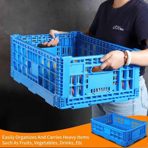 Collapsible Storage Bin Containe,52 Liter Transferheavy duty plastic storage box,blue milk crates heavy duty Transit storage of various items (2)