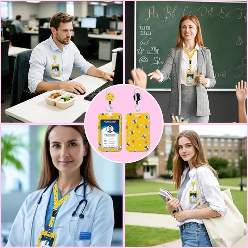 Honey Bee ID Badge Holder - Detachable Lanyard & Retractable Reel for Nurses, Teachers, & Office Staff