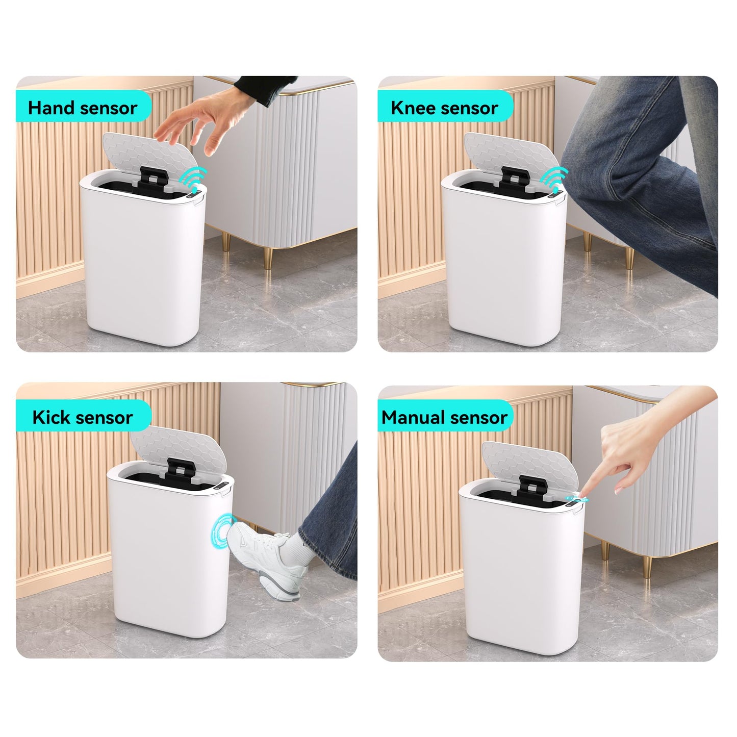 LJIACLEA 5 Gallon Motion Sensor Bathroom Trash Can Automatic Garbage Cans with Lid Touchless Smart Slim Plastic Trash Bin for Kitchen, Bedroom, Toilet, Office, Living Room