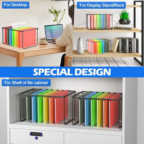 Fun storage Legal and Letter Size Hanging File Folder Frame Desk Organizer Destop Hanging File Frame, Hanging Folder Holder Metal Rack for Filing Cabinet File Drawer, 15.3" L12.4 W9.4 H