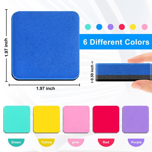 96 Pack Dry Erase Erasers, Mini Magnetic Dry Erase Eraser Bulk, Square Colorful White Board Dry Erasers, Ideal Chalkboard Cleansers, Perfect for Kids Classroom, Home and Office (1.97 x 1.97 Inch)