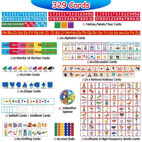 Torlam Circle Learning Time Center Pocket Chart Calendar Set, Alphabet Learning Wall Chart ABC Flash Cards Learning Games for Kids Homeschool Preschool Kindergarten Learning Activities Must
