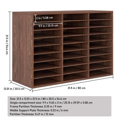 Senhoglb Wood Classroom Mailbox 27 Compartments Literature Organizer with Adjustable Shelves Paper Storage Cabinet Wooden Mail Sorter Organizer for Office Home School, Retro Brown