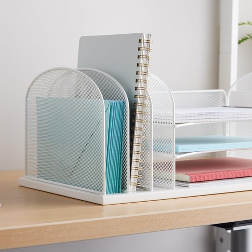 Safco Onyx Mesh 3 Sorter, 3 Tray Desktop Organizer 3254WH, White Powder Coat Finish, Durable Steel Mesh Construction