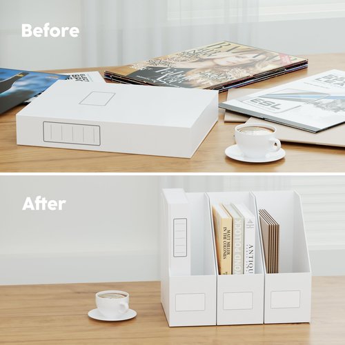 JiaWei White Magazine File Holders, 3 Packs Sturdy Cardboard File Rack, Office Organization Desktop Storage File Box Binder for Shelves and Desk, Folder Holder for Office or Classroom