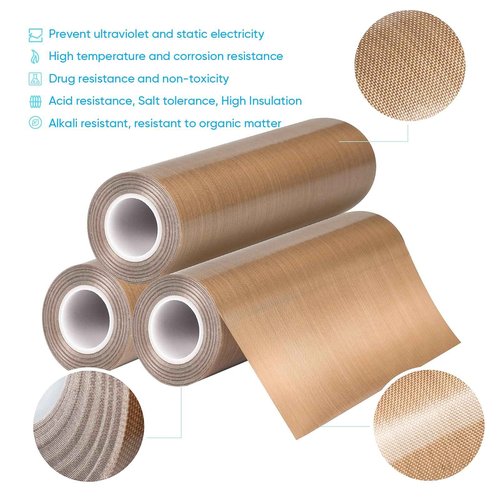 SENCOL PTFE Coated Fiberglass Telfon Tape,high Temperature Tape;Drying Mechanical Conveyor Belt; Welding Sealing Tape; -196℃ - +300℃ … (Brown, 100mm x 12yards x 0.18mm)