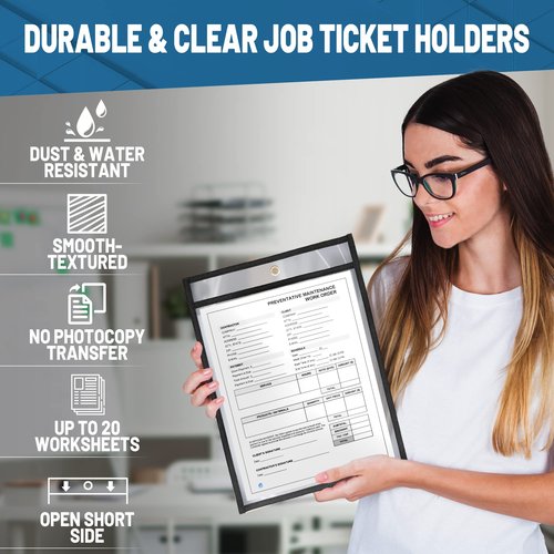 30 Pack Job Ticket Holders 8.5x11 - Work Order Plastic Sleeves for Documents - 8 1/2 x 11 Shop Ticket Holders - Dry Erase Pocket Sleeves - Dry Erase Pockets - Dry Erase Sleeve - Clear Pocket Sleeve