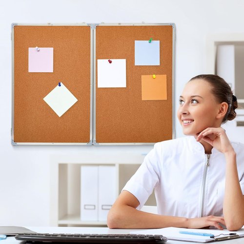 Mooliwe Tri-Fold Cork Board & Whiteboard - 72"x24" Magnetic Dry Erase & Bulletin Board with Aluminum Frame