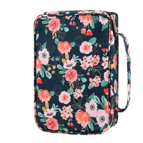 Bible Covers Case for Women Medium Large Bible Carrying Cases Holder 11“x8.5”x2.5" Floral Bible Book Carrier Tote Bags with Pockets Handles Zipper Christian Accessories Gifts