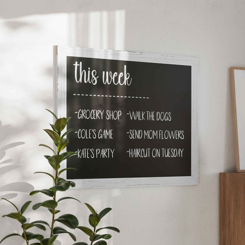 Flash Furniture Canterbury Wall Mount Magnetic Chalkboard Sign - Whitewash Wood Finish - 32" x 46" - Vertical or Horizontal Hanging Message Board