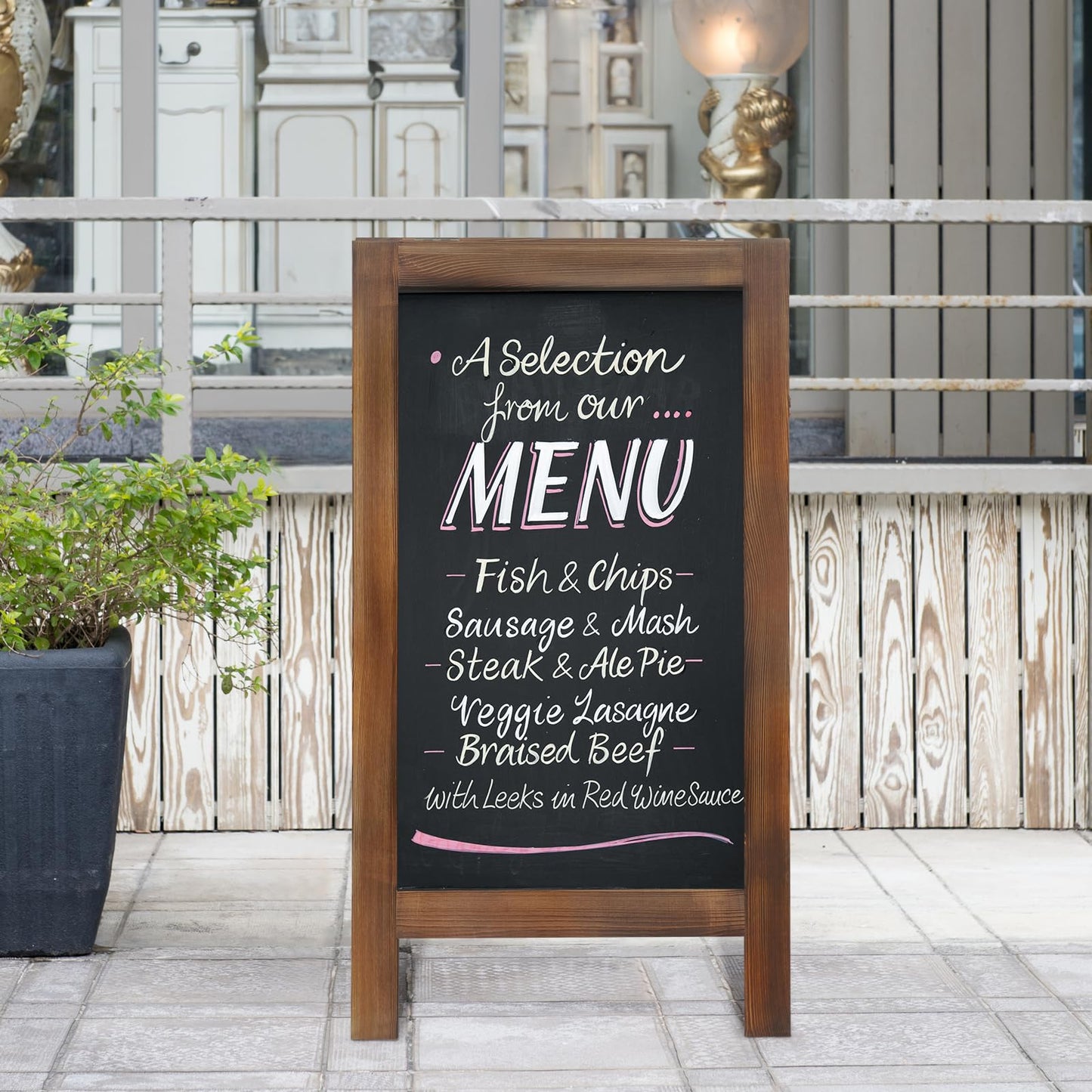 TEAKMAMA Chalkboard, A Frame Chalk Board Sign Board, 40" x 20" Magnetic Menu Blackboard, Brown Double-Sided Sandwich Signs Outdoor for Business, Restaurant or Wedding