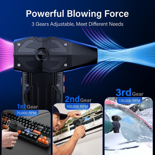 Compressed Air Duster-4 Gear Adjustable 200,000RPM Storm Electric Air Blower, Rechargeable Cordless Cleaner for Keyboard, PC, Electric Devices Cleaning, Replace Canned Air Compressed Air Cans - Black
