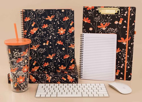 Steel Mill & Co Cute Rose Floral 11" x 9.5" Large Spiral Notebook with Durable Hardcover and 160 Lined Pages Bundle with Floral Vines Large Spiral Notebook