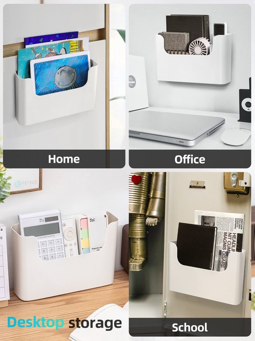 FKTXCO Hanging Wall Mount File Organizer Holder No Drilling Door Office Mail Supplies Storage Magazine Envelope Planner Wall Single Pocket Plastic (Off White)