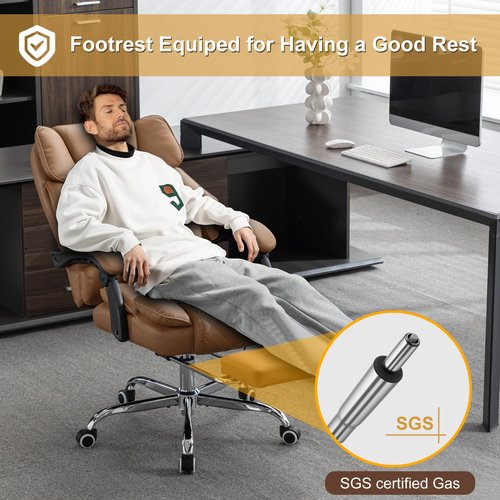 BOWTHY Kneading Massage Executive Office Chair with Heated,90-135° Reclining Chair with Footrest, Diamond-Stitched Cushion Leather Chair, Ergonomic Desk Chairs (Brown)